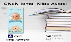 Civcivli Mavi Tonlarda Erkek Bebek İçin Kitap Ayracı