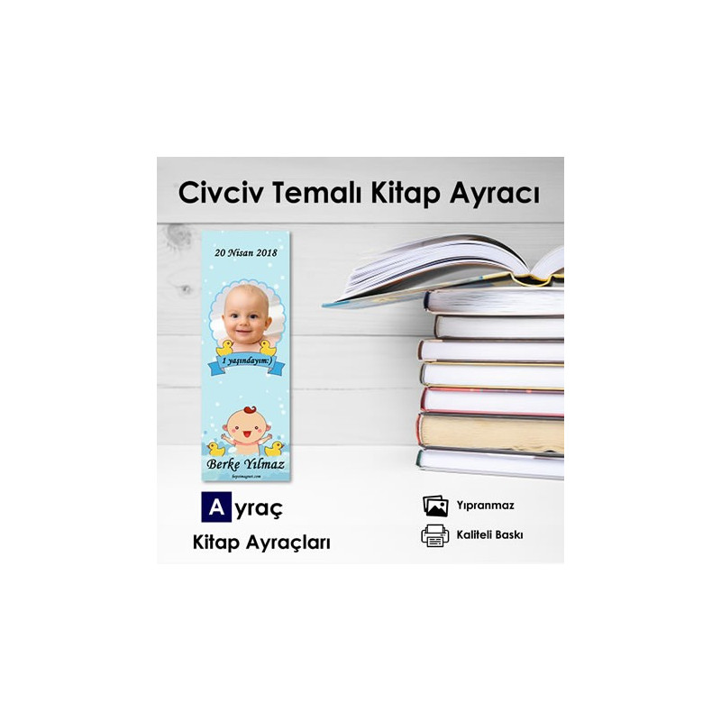 Civcivli Mavi Tonlarda Erkek Bebek İçin Kitap Ayracı