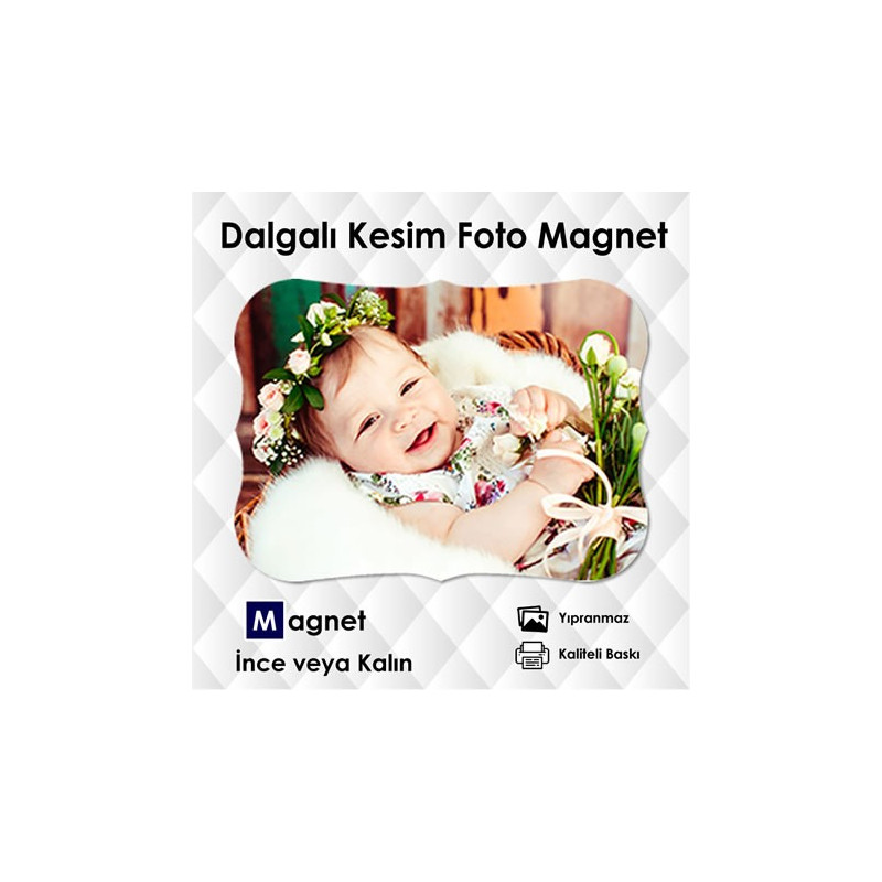 Yatay Fotoğraflı Dalgalı Kesim Şablonsuz Magnet