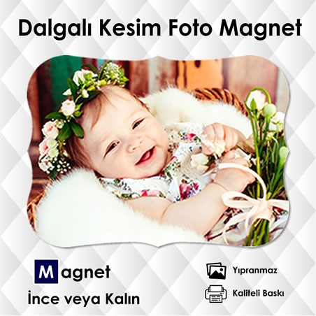 Yatay Fotoğraflı Dalgalı Kesim Şablonsuz Magnet