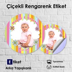 Yuvarlak Renkli Kız Bebek Etiketi