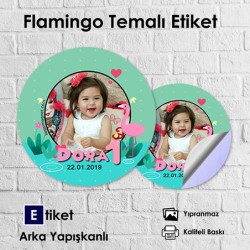 Flamingo Temalı Bebek Etiketi