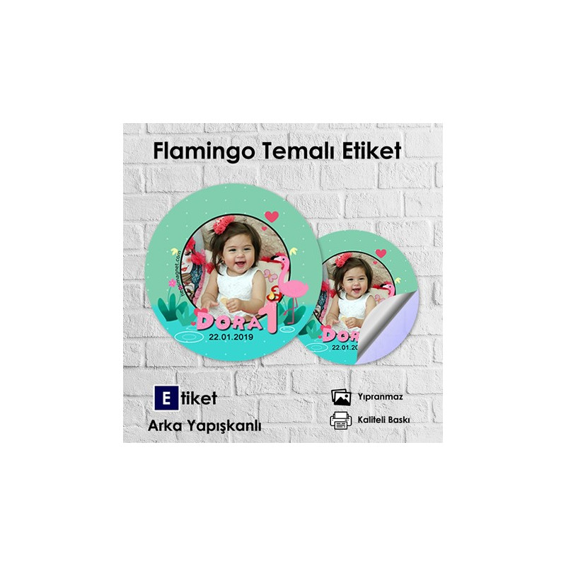 Flamingo Temalı Bebek Etiketi