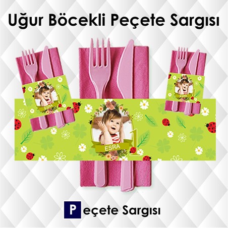 Uğur Böcekli Çiçekli Doğum Günü  Peçete Sargısı