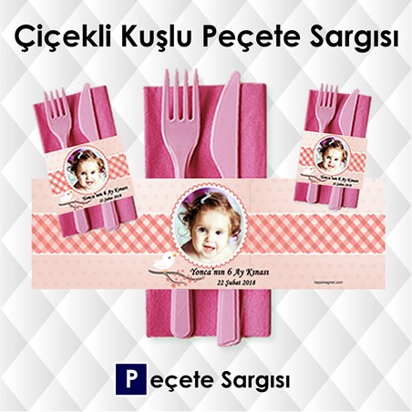 Kuşlu Yaş Günü  Peçete Sargısı