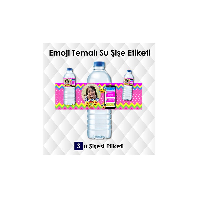 Emoji Temalı Su Şişesi Etiketi