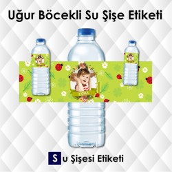 Uğur Böcekli Çiçekli Doğum Günü Su Şişesi Etiketi