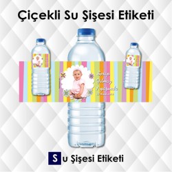 Renkli Çiçekli Su Şişesi Etiketi