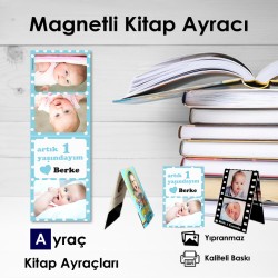 Puantiyeli Erkek Bebek 3 Resimli Magnetli Kitap Ayracı