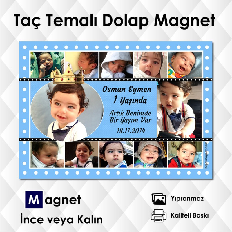 Kral Taçlı 12 Resimli Foto Magnet