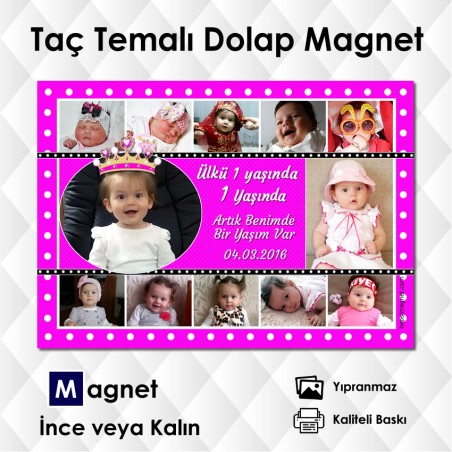 Taç Temalı 12 Resimli Kız Bebek Foto Magneti