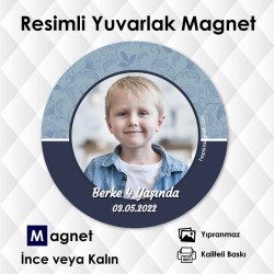 Resimli Mavi - Lacivert Tonlarda Yuvarlak Magnet