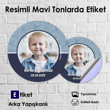 Resimli Mavi - Lacivert Tonlarda Etiket