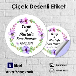 Çiçek Desenli Yuvarlak Etiket