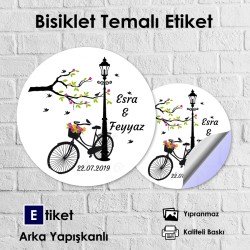 Bisiklet Ve Çiçek Temalı Yuvarlak Etiket