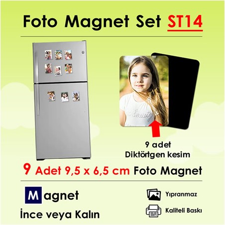 Fotoğraflarınızdan Şablonsuz 9 Adet Diktörtgen Magnet