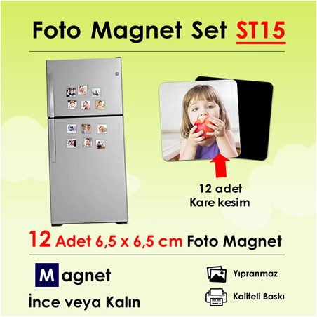 Fotoğraflarınızdan Şablonsuz 12 Adet Kare Magnet