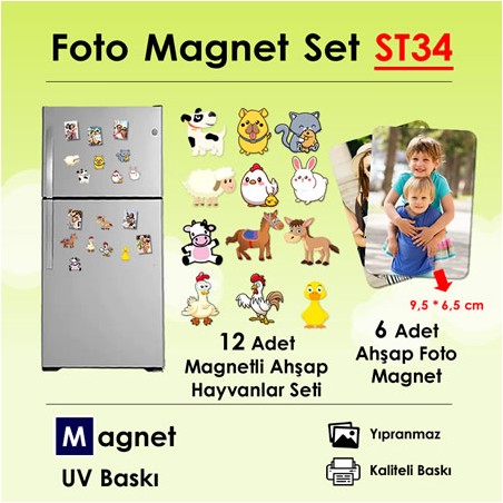 Resimli Magnet ve Ahşap Hayvanlar Seti SET34 Resimli Magnet ve Ahşap Hayvanlar Seti SET34