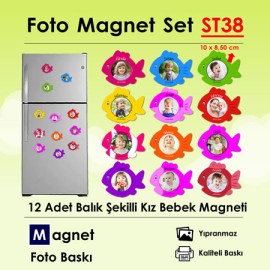 12 Adet Balık Şekilli Kız Bebek Magneti SET38