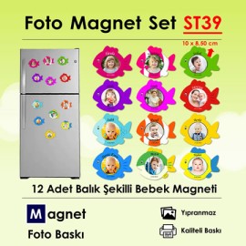 12 Adet Balık Şekilli Kız ve Erkek Bebek Magneti SET39