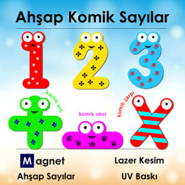 Mıknatıslı Komik Ahşap Sayılar ve 4 İşlem