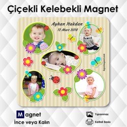 Çiçekli Kelebekli 5 Fotolu Magnet