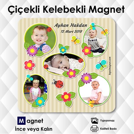 Çiçekli Kelebekli 5 Fotolu Magnet Çiçekli Kelebekli 5 Fotolu Magnet