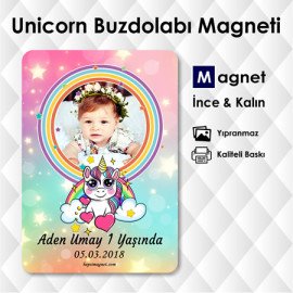 Kız Bebek ve Çocuklar İçin Unicorn Doğum günü Magneti