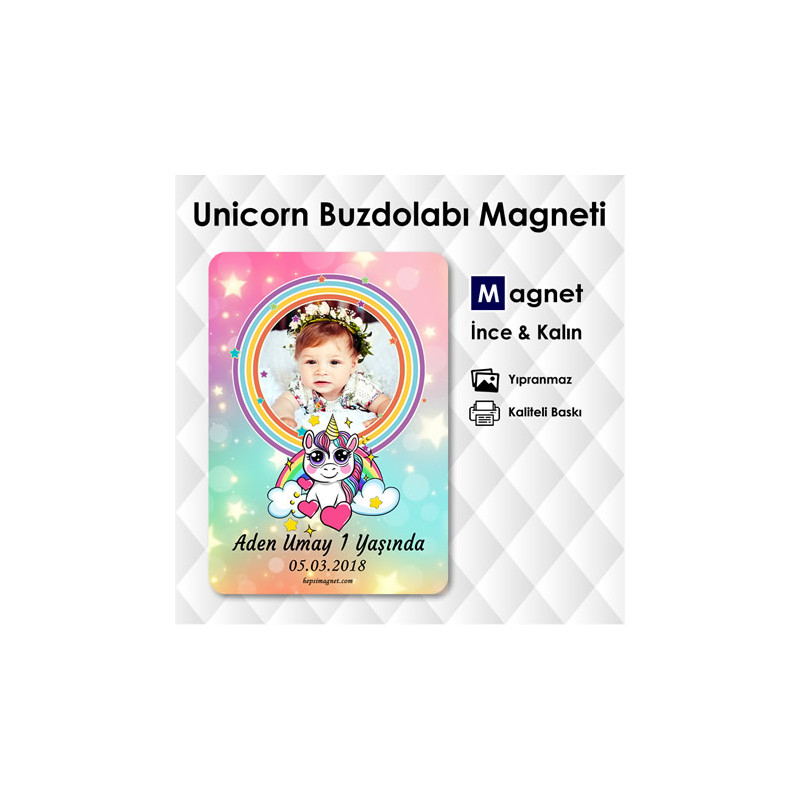 Kız Bebek ve Çocuklar İçin Unicorn Doğum günü Magneti
