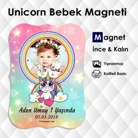 Dalgalı Kesim Kız Bebek ve Çocuklar İçin Unicorn Doğum günü Magneti
