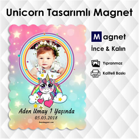 Petit Kesim Sevimli Unicorn Temalı Doğumgünü Magneti