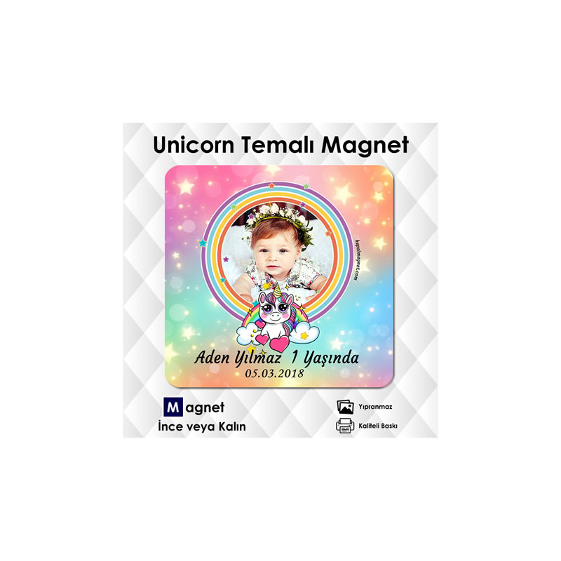 Unicorn Temalı Kare Magnet