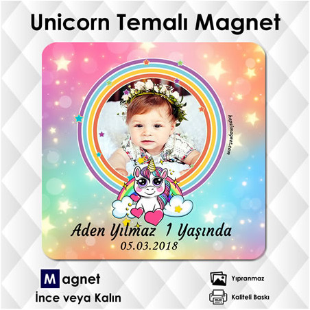 Unicorn Temalı Kare Magnet