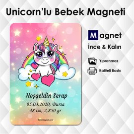 Unicorn Temalı Hoşgeldin Bebek & Doğumgünü Magneti