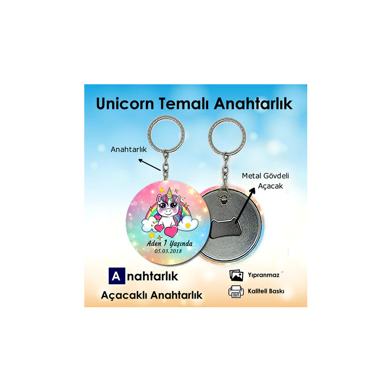 Unicorn Temalı Açacaklı Anahtarlık