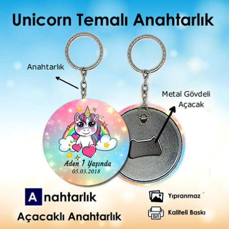 Unicorn Temalı Açacaklı Anahtarlık