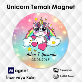 Unicorn Temalı Yuvarlak Magnet. Hoşgeldin Bebeğim & Doğum günü Magneti