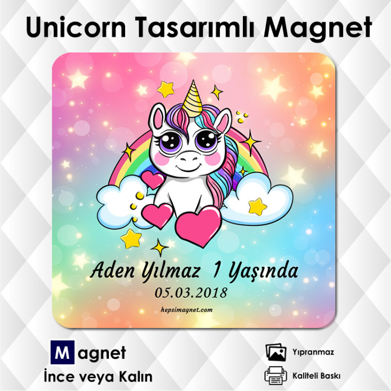 Unicorn Tasarımlı Resimsiz Kare Magnet