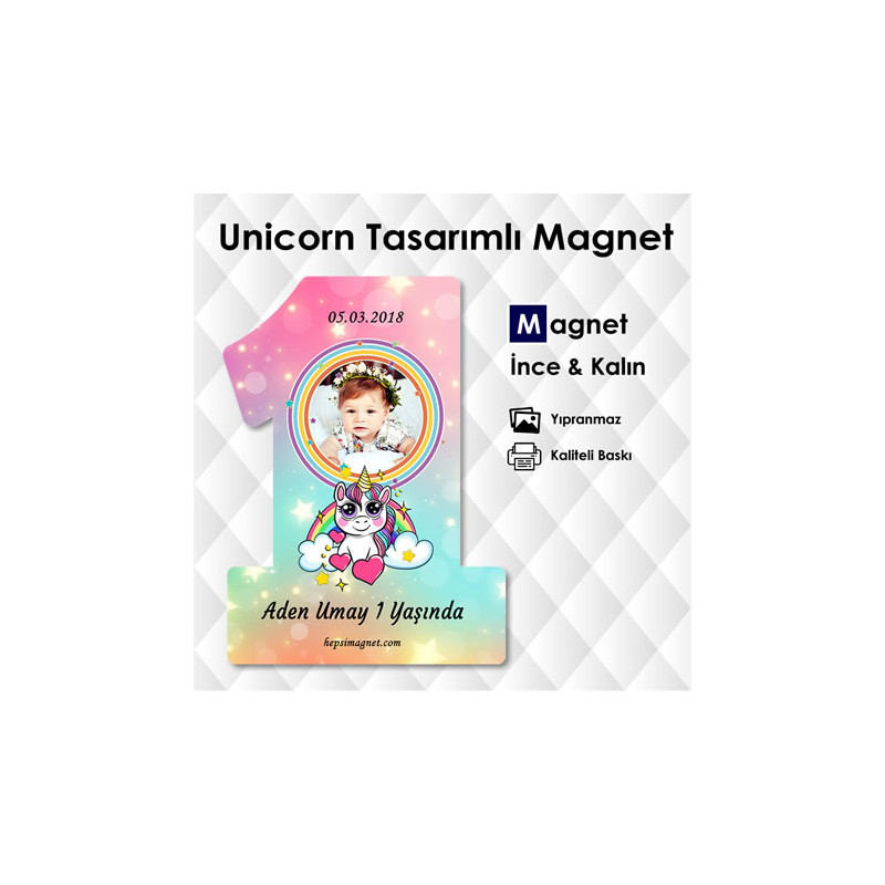 1 Şeklinde Unicorn Tasarımlı 1 Yaş Magneti