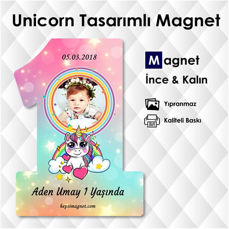 1 Şeklinde Unicorn Tasarımlı 1 Yaş Magneti