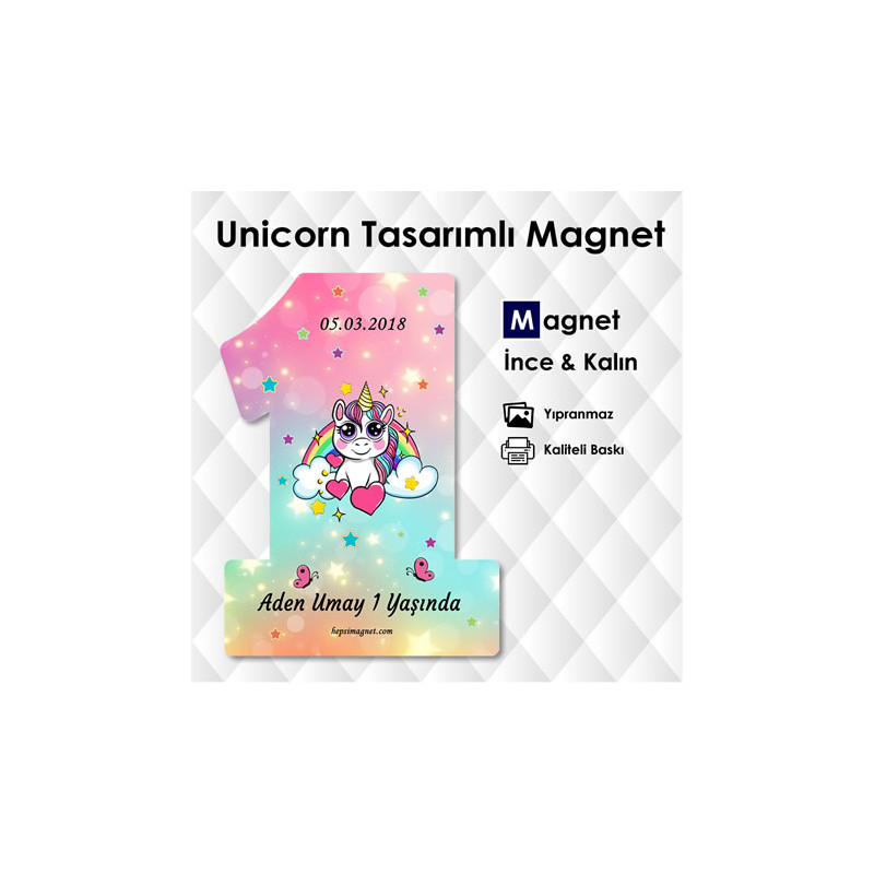 1 Şekilli Unicorn Temalı 1 Yaş Magneti