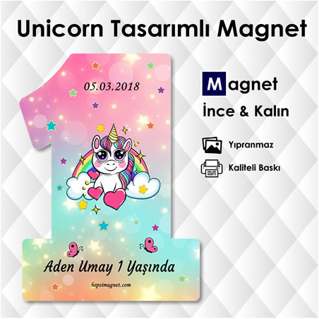 1 Şekilli Unicorn Temalı 1 Yaş Magneti