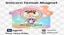 Ev Şekilli Unicorn Temalı Resimli Magnet