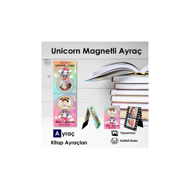 Unicorn Temalı Resimli Magnetli Kitap Ayracı