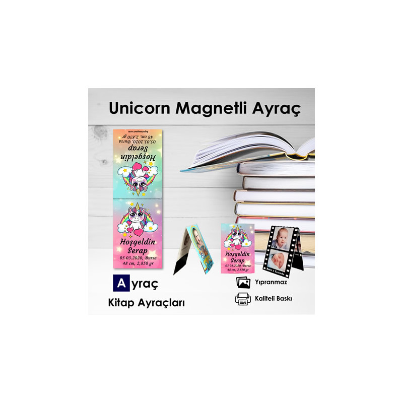 Magnetli Unicorn Temalı Hoşgeldin Bebeğim Kitap Ayracı