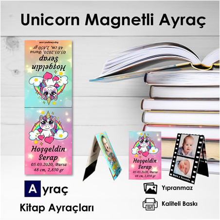 Magnetli Unicorn Temalı Hoşgeldin Bebeğim Kitap Ayracı