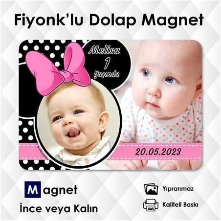 Fiyonk Tasarımlı Kız Bebek Ve Çocuk Magneti