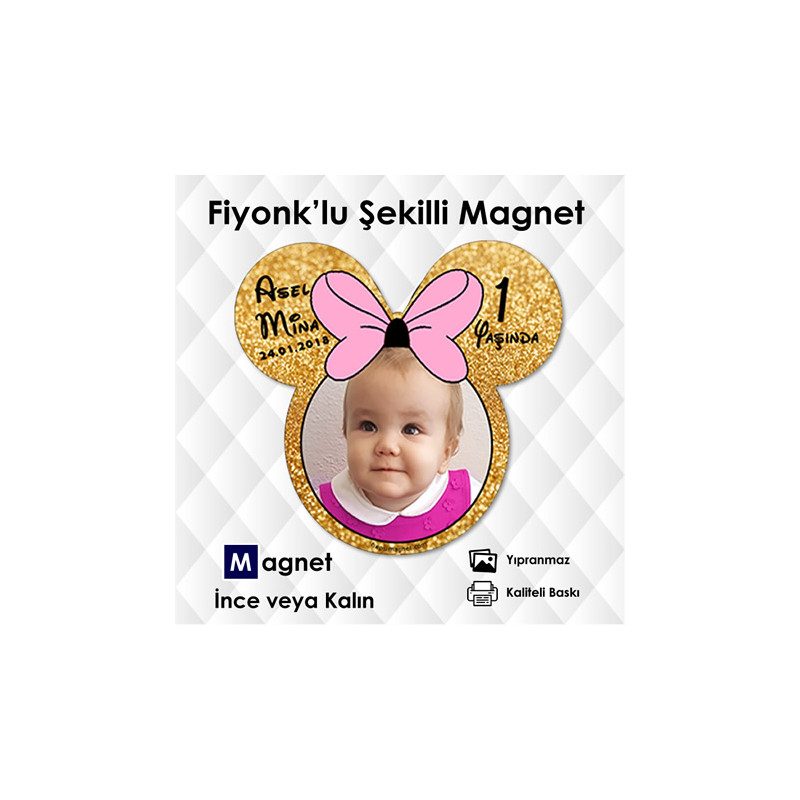 Kız Bebek ve Çocuk İçin Fiyonklu Golden Magnet