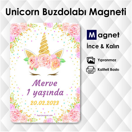 Unicorn Temalı Resimsiz Doğumgünü Magneti