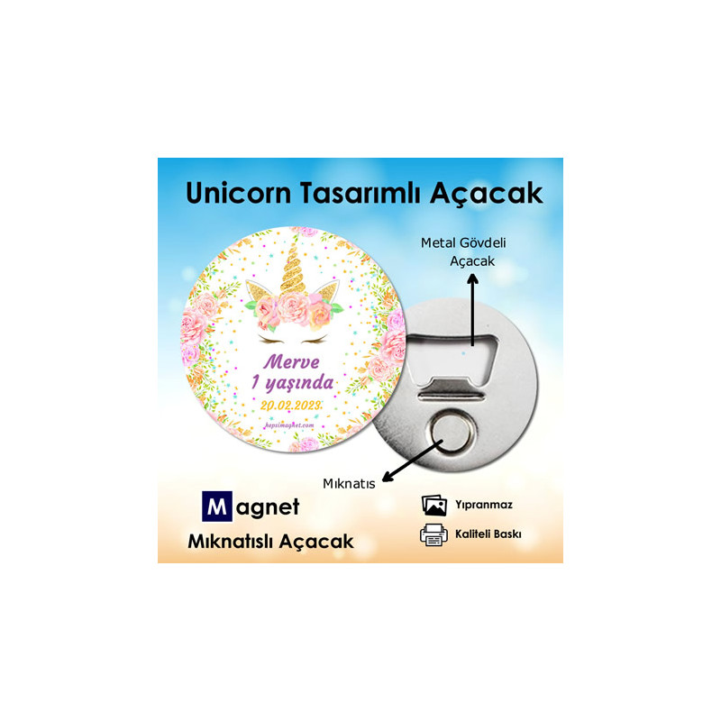 Unicorn Konsept Doğum Günü Açacak Magnet